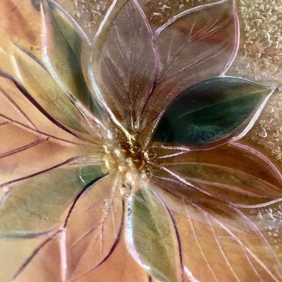 Glass Poinsettia Heart Shape Candy Dish Vintage Christmas Holiday Decor - Picture 3 of 8